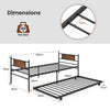 Metal Daybed with Pull-out Trundle Single Sofa Guest Bed w/Headboard