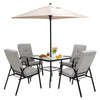 6 Pieces Patio Dining Set Outdoor Furniture Set Tempered Glass Table w/ Umbrella