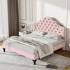 4FT6 Double Size Bed Upholstered Platform Bed Frame with Wood Slat Support Pink