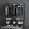 Metal Clothes Rail Double Pole Coat Rack Garment Rack Hanger Shoes Storage Shelf
