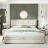 Ottoman Storage Gas Lift Bed Upholstered 5 ft King Bed Frame with Drawer Cream