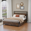 Bed Frame Double Storage Headboard 4 Drawer Platform Metal Wood Rustic Brown