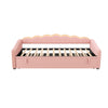 Daybed Velvet Sofabed LED Single Sofa Bed With Pull Out Trundle Guest Bed Pink