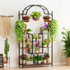 Heavy Duty Large Tall Plant Stand Arched Metal Flower Shelf with Hanging Hooks