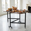 Brown Mobile Arc-edged Drop Leaf Table, Folding Kitchen Dining Table w/ 6 Wheels