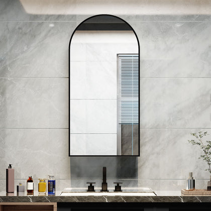 Arched Bathroom Mirror Cabinet Metal Framed Premium Black Wall Mounted Storage