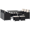 10 Seater Cube Rattan Dining Set W/ Cushions Glass Top Table Black
