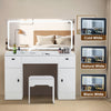 Dressing Table with Large LED Mirror Wood Makeup Desk 3 Drawers Stool White