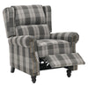 Recliner, Chair Black & Grey Check Linen Armchair w/Adjustable Footrest - Lounge