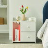 LED Bedside Table 2 Drawers with Charging Station Nightstand Cabinet White
