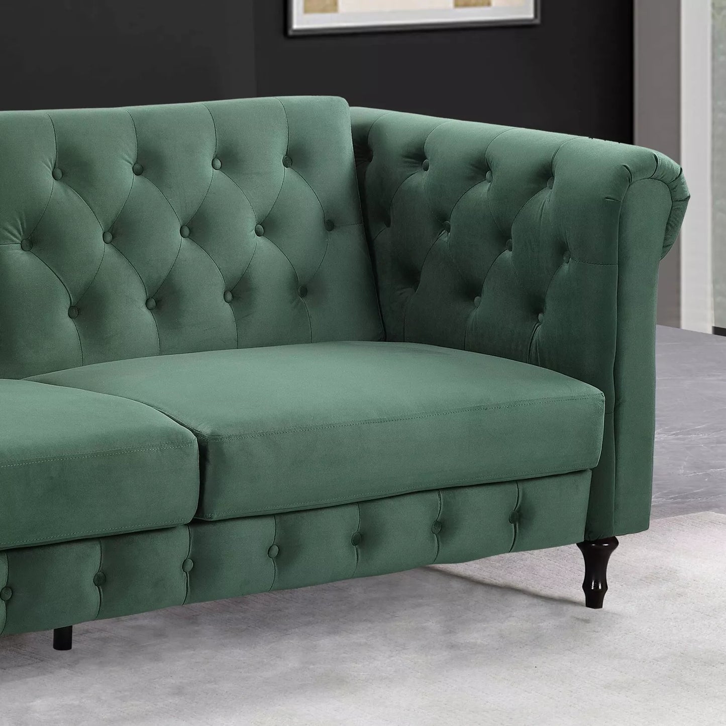 Sofa Bed Velvet Chesterfield 3 Seater Style Green Blue Grey Sofabed Button Back