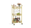 3-Tier Drinks Trolley, Gold Bar Cart on Wheels, with Handles, Mirrored Glass