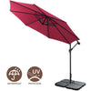 3M Garden Parasol Outdoor Hanging Banana Umbrella Cantilever Sun Shade w/ Base