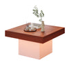 Coffee Table with LED Lights Square Brown Wooden Center Table for Living Room