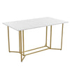 Dining Table Golden Metal Legs Kitchen Table White Marble Effect Top 140 x 80 cm