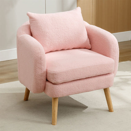 Modern Armchair Teddy Velvet Lounge Chair Accent Chair with Cushion & Wood Legs