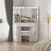 Corner Dressing Table LED Mirrors&Doors&Drawers Storage Makeup Desk Stool White