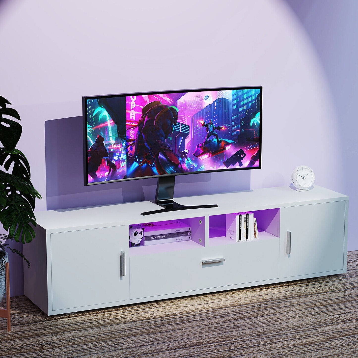 TV Stand 160cm High Gloss TV Unit Cabinet Sideboard With LED Light & Drawers UK