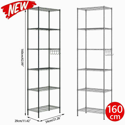 6-Tier Wire Shelving Unit Free Standing Shelf Metal Storage Rack Organizer 160cm