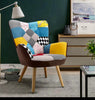 Patchwork Linen Fabric Armchair Wing Button Back Chair Single Sofa Lounge Seat