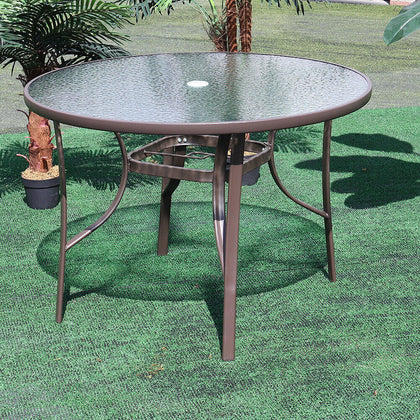 105-150cm Tempered Glass Top Dining Table Outdoor Patio Garden Parasol Umbrella