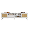 TV Stand Cabinet 1 Drawer 2 Doors Wooden Rattan TV Entertainment Unit White UK