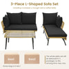 3Pcs Outdoor Wicker Furniture Set L-Shaped Patio Sofa Table Set Metal Frame Dark