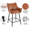 Set of 2 Modern Bar Stools PU Leather Counter Stools with Metal Legs Brown