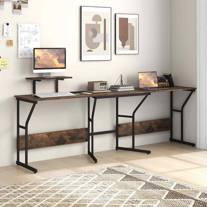 225cm Long 2-Person Corner Computer Workstation L-shaped Desk-Coffee