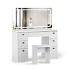White Dressing Table Wood Makeup Desk with LED Mirror 7 Drawers Stool Bedroom