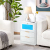 White LED Bedside Table 2 Drawers with Charging Station Nightstand Cabinet