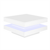 Square Coffee Table White High Gloss Wooden Centre Tea Table with LED RGB Lights