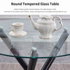 Round Clear Tempered Glass Black Metal Legs Dining Table Dining Room Living Room