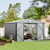 Outdoor Lockable Grey Door Shed Storage Room Metal Tool Sheds House 10x10ft UK