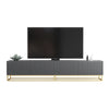 TV Unit 200cm Modular Cabinet | Fluted Doors | Grey Matt | Gold Metal Base