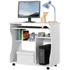 Computer Desk with Wheels & Shelves White MDF for Office Home PC Laptop Study