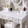 White Dressing Table with Mirror and Stool, 5 Drawers for Storage, 75x40x141.5cm