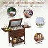 Rolling Wooden Patio Cooler Cart with Lockable Wheels-Brown