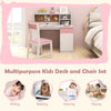Student Writing Desk with 3-Layer Side Shelf & Storage Cabinet-Pink