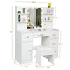 White Dressing Table Stool Vanity Set Makeup Desk 5 Drawers with Sliding mirror
