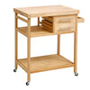 Solid Wood Kitchen Trolley Cart Side Table with Drawer/Serving Tray/Shelf/Wheels