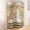 Corner Garment Rack L-shaped Clothes Rack w/ Shoe Bench-White