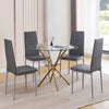 4x Grey Faux Leather Dining Chairs&Round Tempered Glass Golden Legs Dining Table
