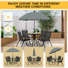6PCS Garden Furniture Set Patio Coffee Table Folding Chairs Set W/Grey Parasol