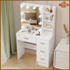 White Dressing Table Makeup Desk With LED Mirror Sliding 4 Drawer Bedroom Modern