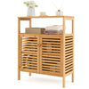 Bamboo Side Storage Organizer Bathroom Floor Cabinet w/ Double Doors