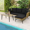 3Pcs Outdoor Wicker Furniture Set L-Shaped Patio Sofa Table Set Metal Frame Dark