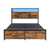 Double Metal Bed Frame with LED, Charging Station, Storage Headboard and Drawers