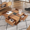 Square Coffee Table with 4 Hidden Drawers Wooden Living Room Furniture