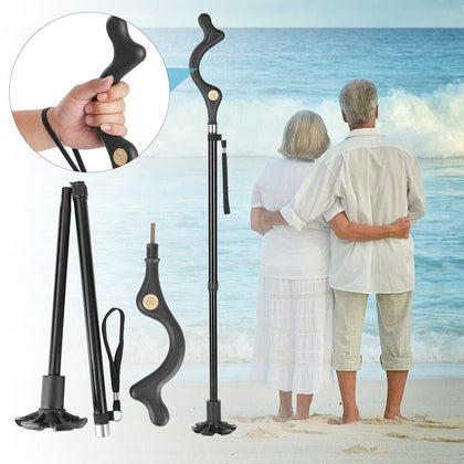 Adjustable Retractable Straight Posture Cane Walking Stick Camping Trekking Pole
